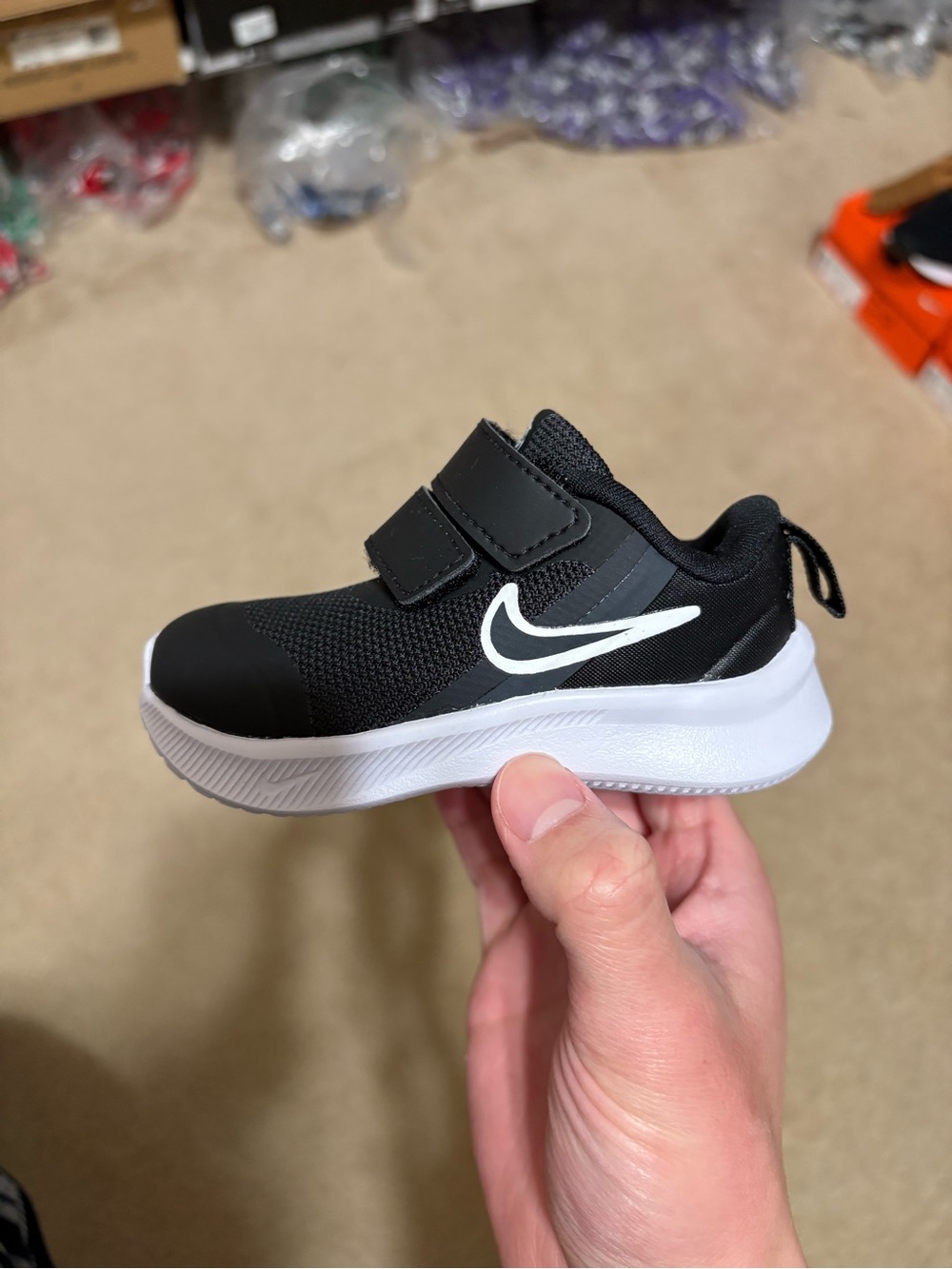 Size 4C (TD) - Nike Star Runner 3 Toddler Shoes Black White Easy On Strap